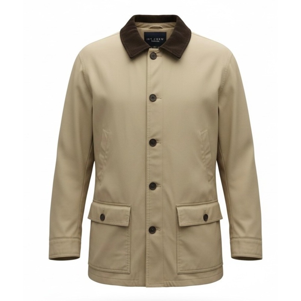 Ivy Crew Classics Mens Tan Cotton Barn Jacket Leather Collar Plaid Lined Medium